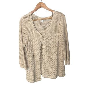 L.L. Bean Linen Blend Open Weave Knit Cardigan Beige